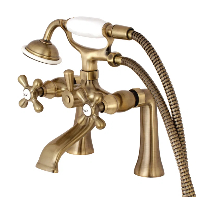 Kingston Brass Kingston Three-Handle 2-Hole Deck Mount Clawfoot Tub Faucet with Hand Shower