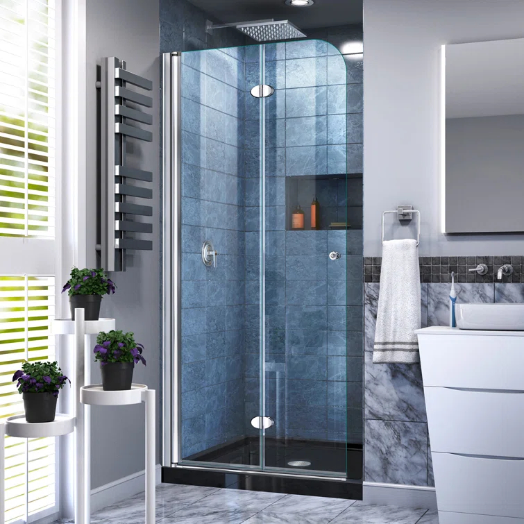 DreamLine Aqua Fold 32" W x 72" H Frameless Square Hinged Shower Enclosure with Base Included DL-6529C-88-01