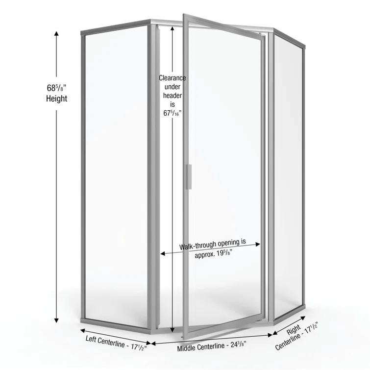 Deluxe 57.625'' W 68.625'' H Framed Neo-angle Reversible Shower Enclosure