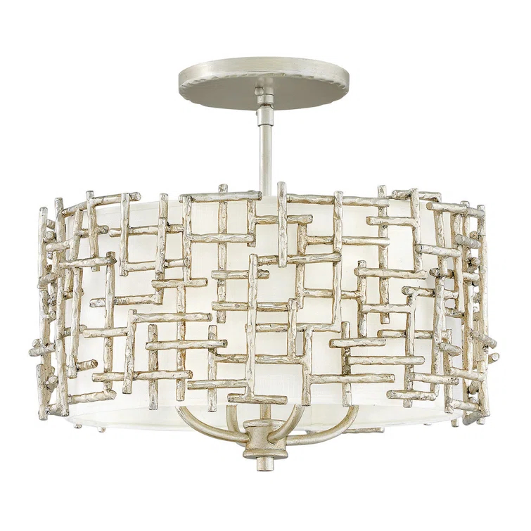 Farrah 4-Light Convertible Drum Pendant w/ Hand Hammered Crosshatch - Silver Leaf
