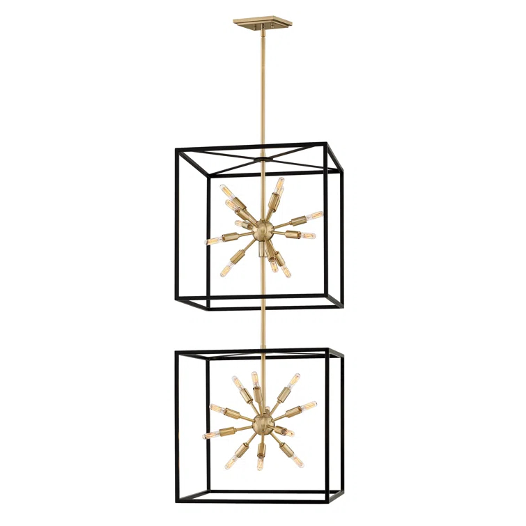 Aros 24-Light Two Cube Open Frame Pendant, Black & Warm Brass By Lisa McDennon