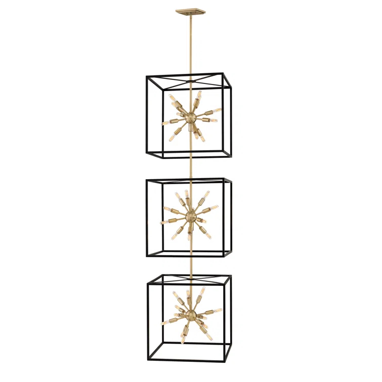 Aros 24-Light Two Cube Open Frame Pendant, Black & Warm Brass By Lisa McDennon