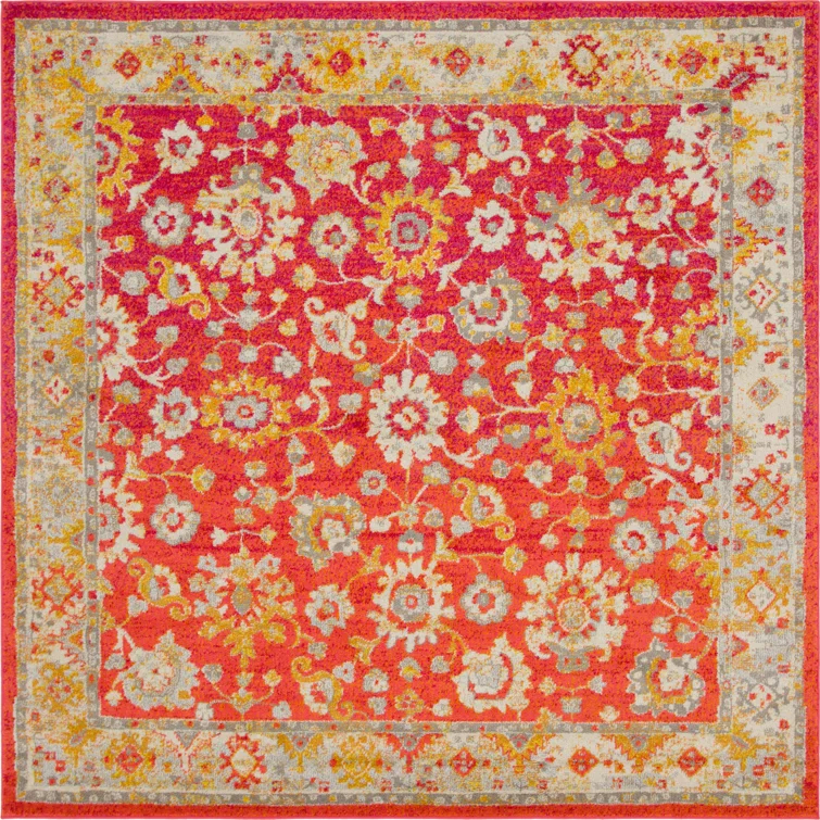 Kalf Floral Rust Red Area Rug