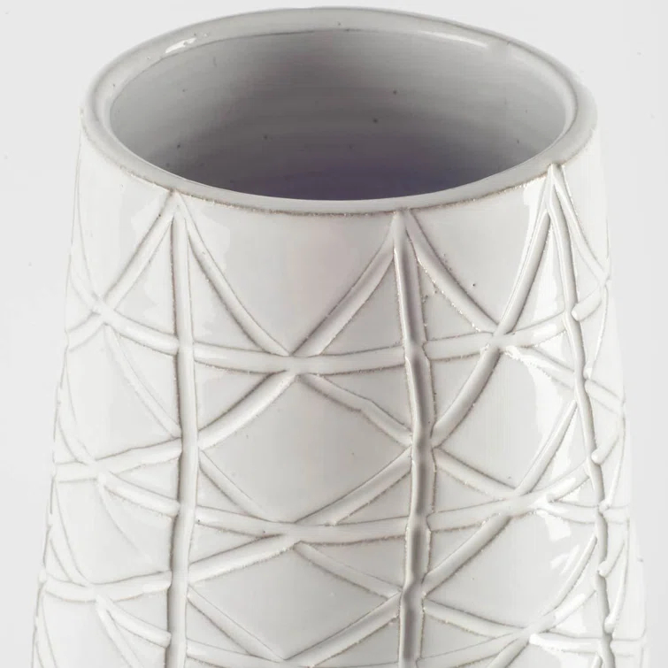 Textured White Over Dark Clay Carved Ceramic Vase, Gray