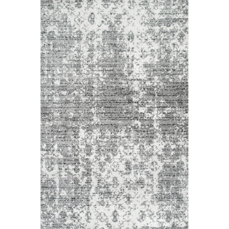Deedra Modern Abstract Power Loom Performance Gray/White Rug