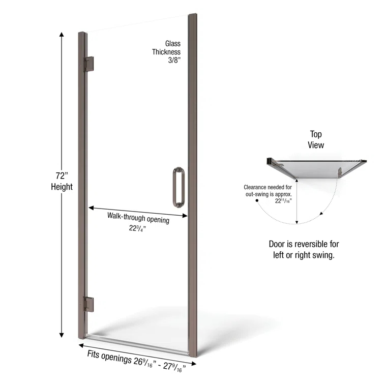 Coppia 26" x 72" Hinged Framed Shower Door