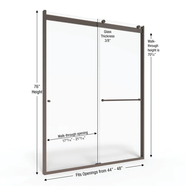 Rotolo 44" W X 76" H Bypass Semi-Frameless Shower Door