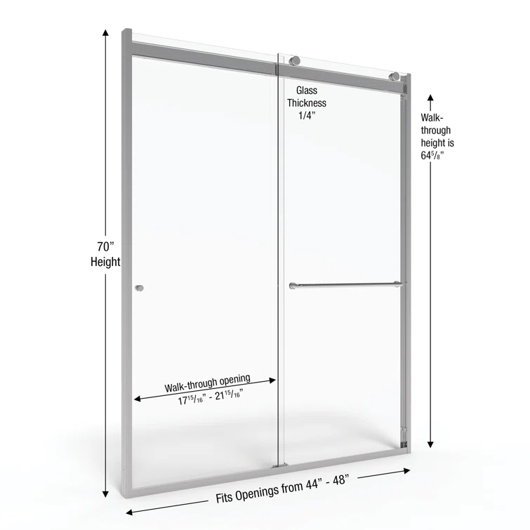 Rotolo 44" W X 76" H Bypass Semi-Frameless Shower Door
