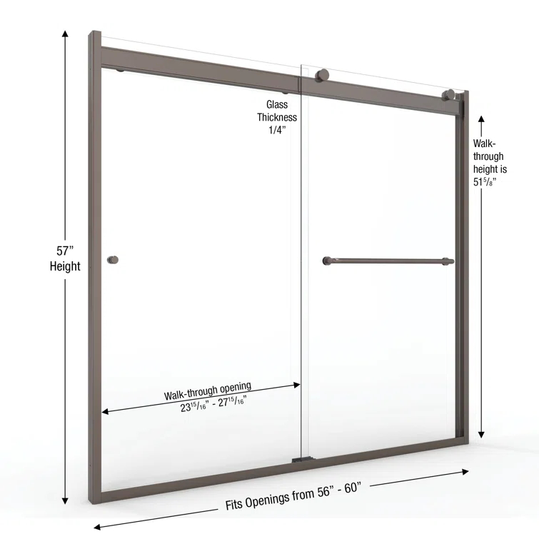 Rotolo 60" W x 57" H Semi-Frameless Tub Door