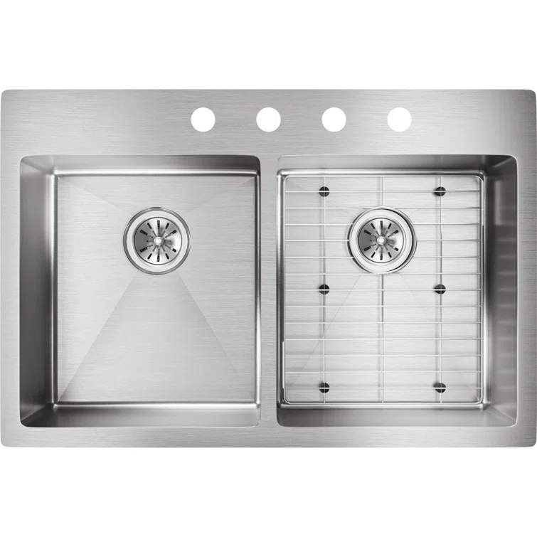 Crosstown Stainless Steel 33" L x 22" W Double Basin Dual Mount Kitchen Sink