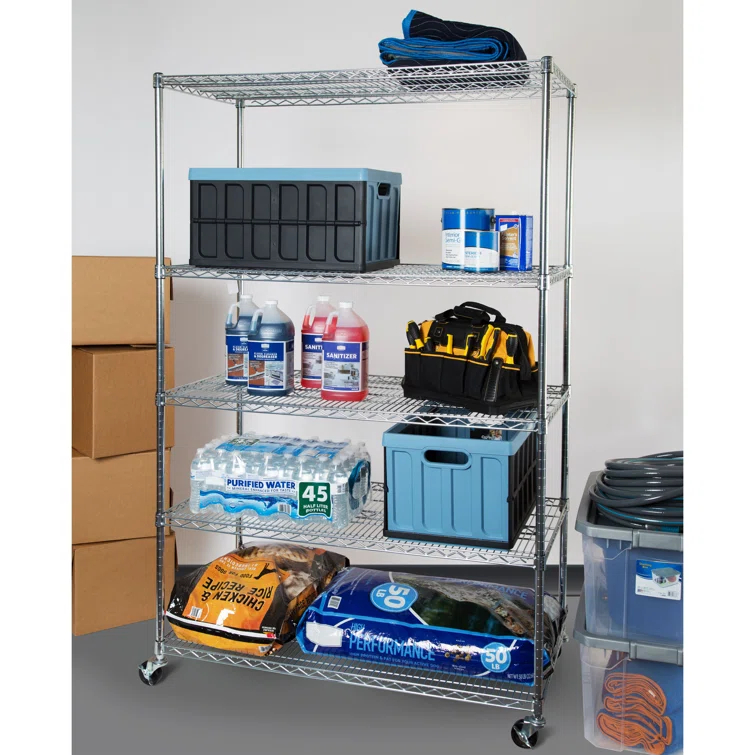 UltraDurable 24" D 5-Tier NSF-Certified Steel Shelving with Wheels