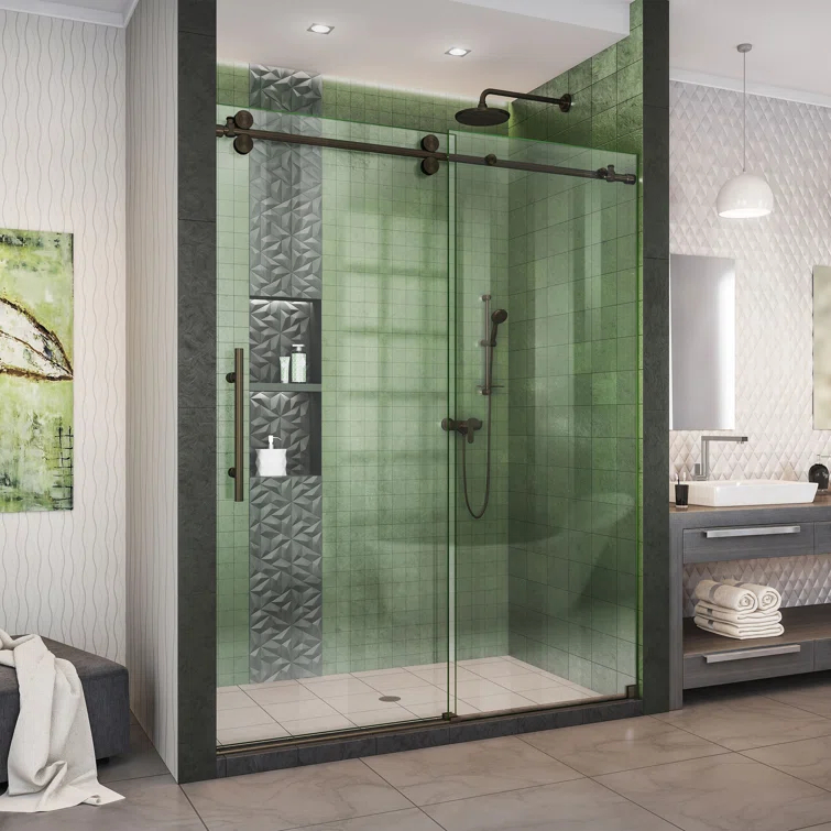 Enigma-XO 50" W x 76" H Sliding Frameless Shower Door with Clear Max™ Technology