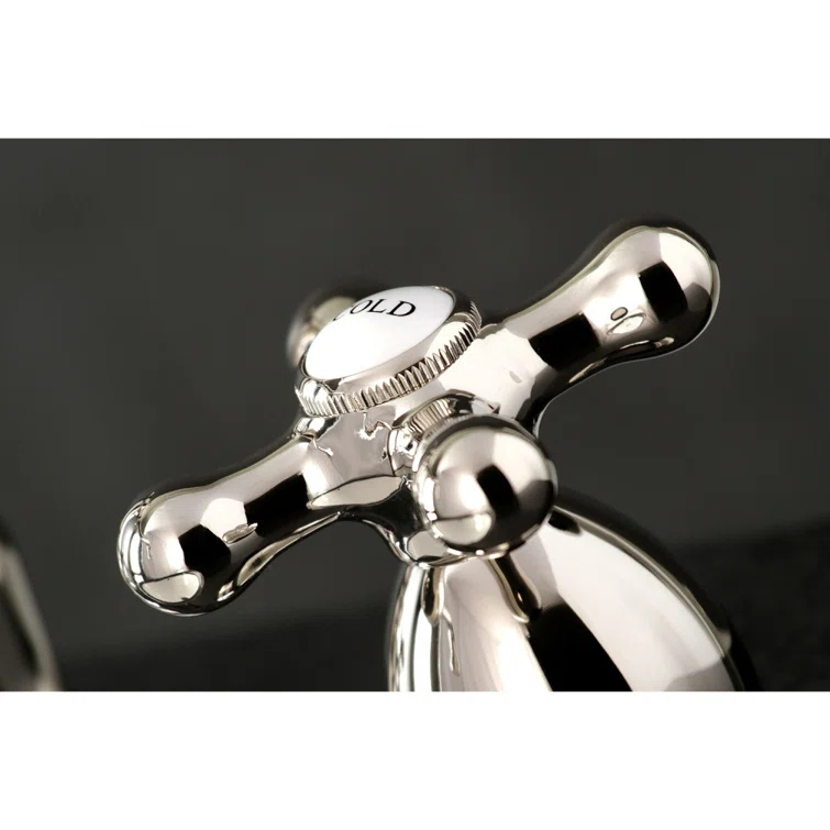 Kingston Brass Heritage Two-Handle 3-Hole Deck Mount Widespread Bathroom Faucet with Brass Pop-Up Drain