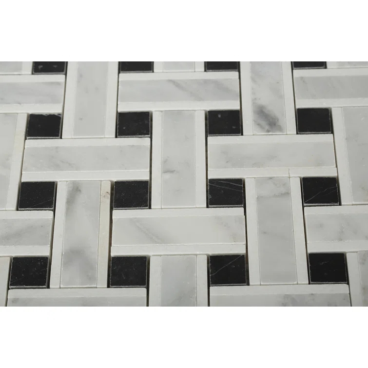 Yarn 1" x 3" Polished Marble Basketweave Mosaic Wall & Floor Tile
