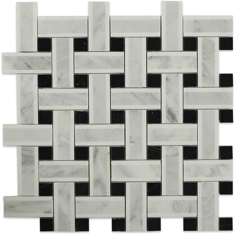 Yarn 1" x 3" Polished Marble Basketweave Mosaic Wall & Floor Tile