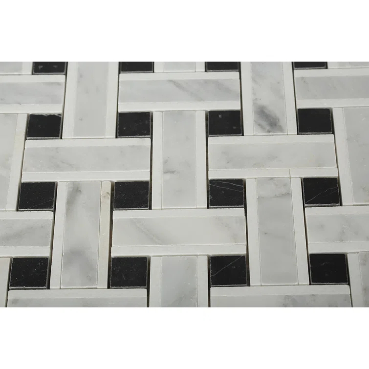 Yarn 1" x 3" Polished Marble Basketweave Mosaic Wall & Floor Tile
