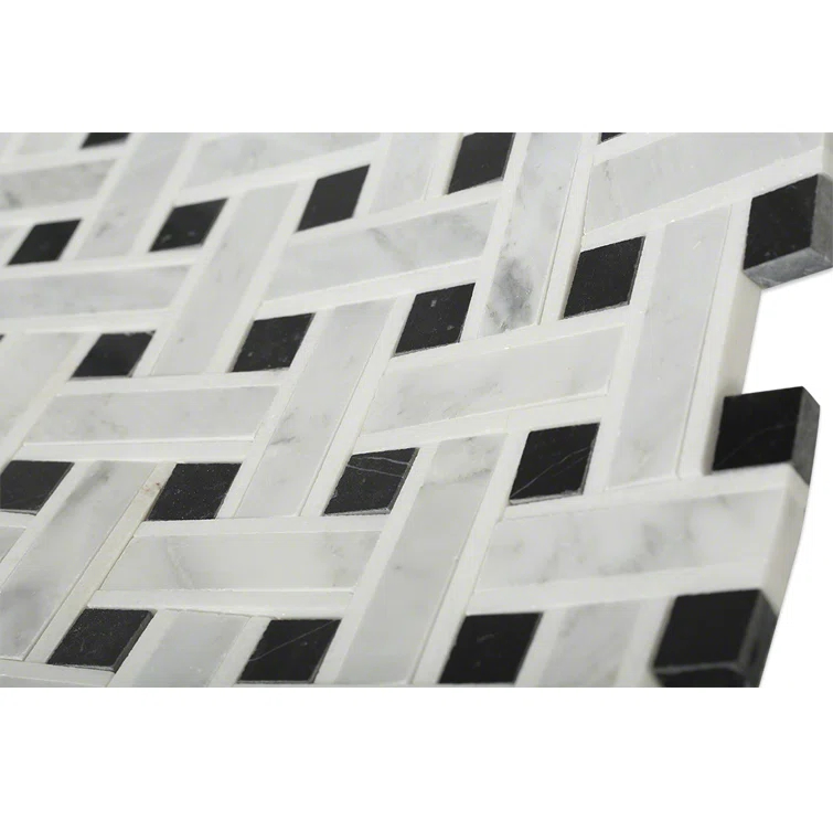 Yarn 1" x 3" Polished Marble Basketweave Mosaic Wall & Floor Tile