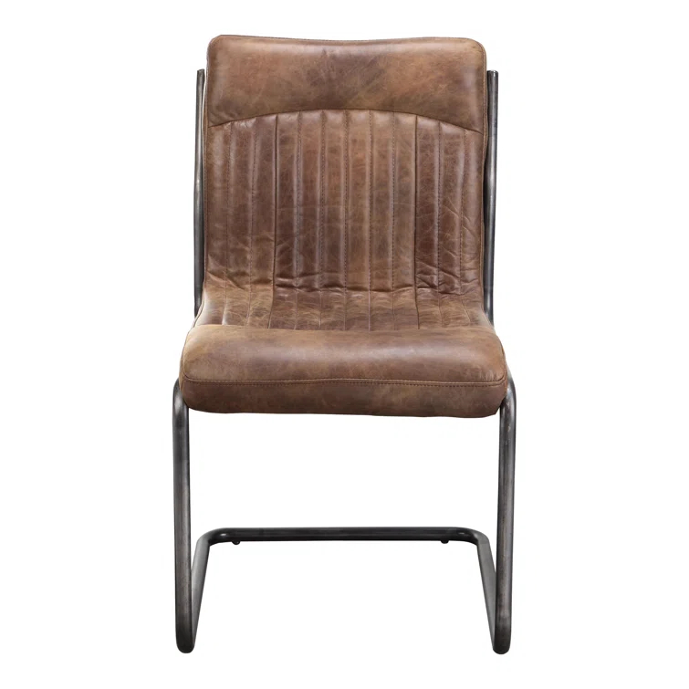Ansel Transitional Leather Upholstered Side Chair in Light Brown