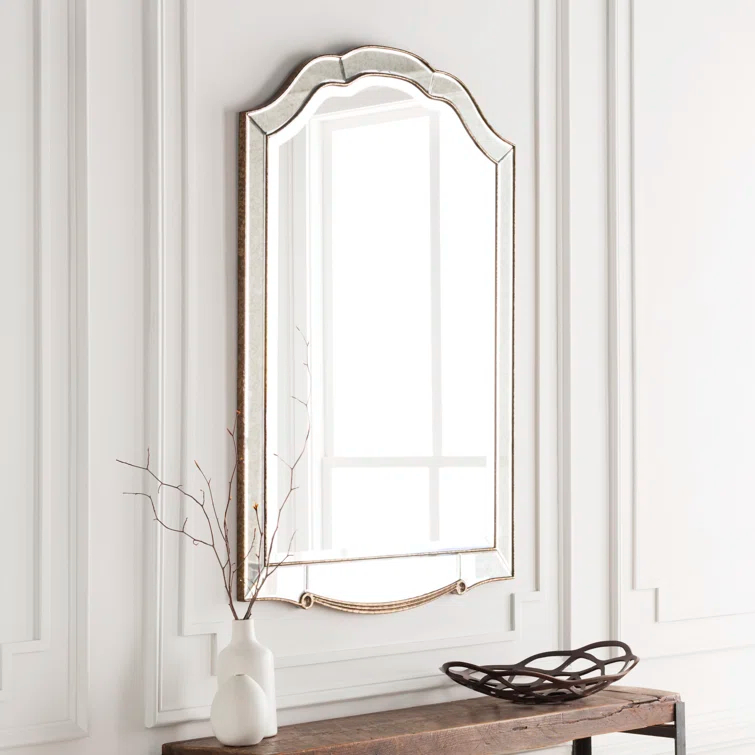 Champagne Trim Aged Silver Full-Length Beveled Wall Mirror