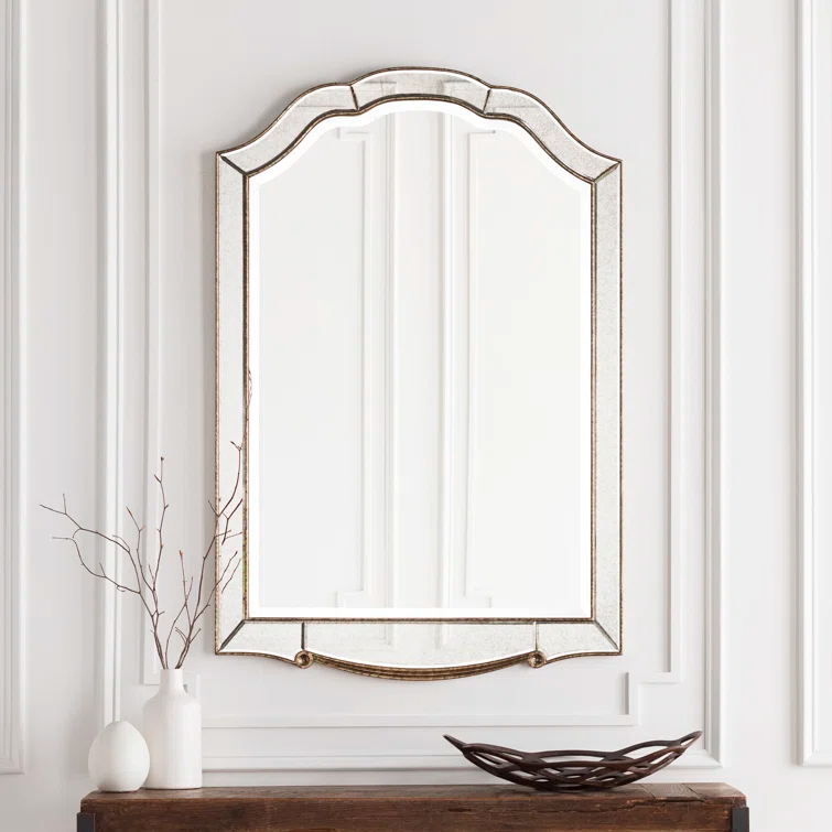 Champagne Trim Aged Silver Full-Length Beveled Wall Mirror