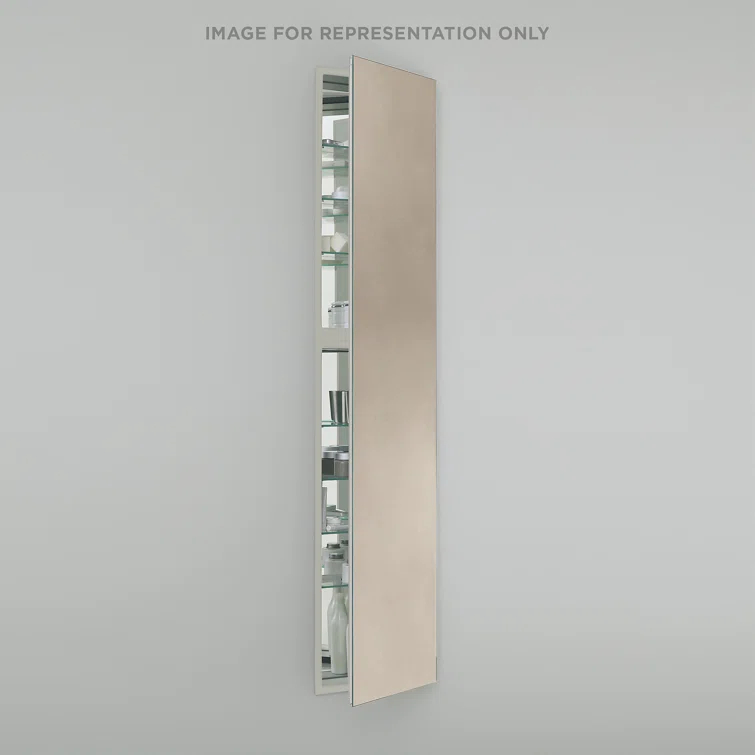 M Series Recessed Framed 1 Door Medicine Cabinet with 7 Adjustable Shelves and LED Lighting