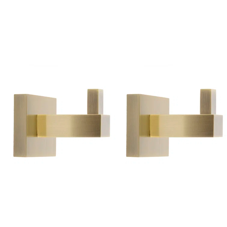 Capri 2 Piece Wall Mounted Brass Robe Hook Set