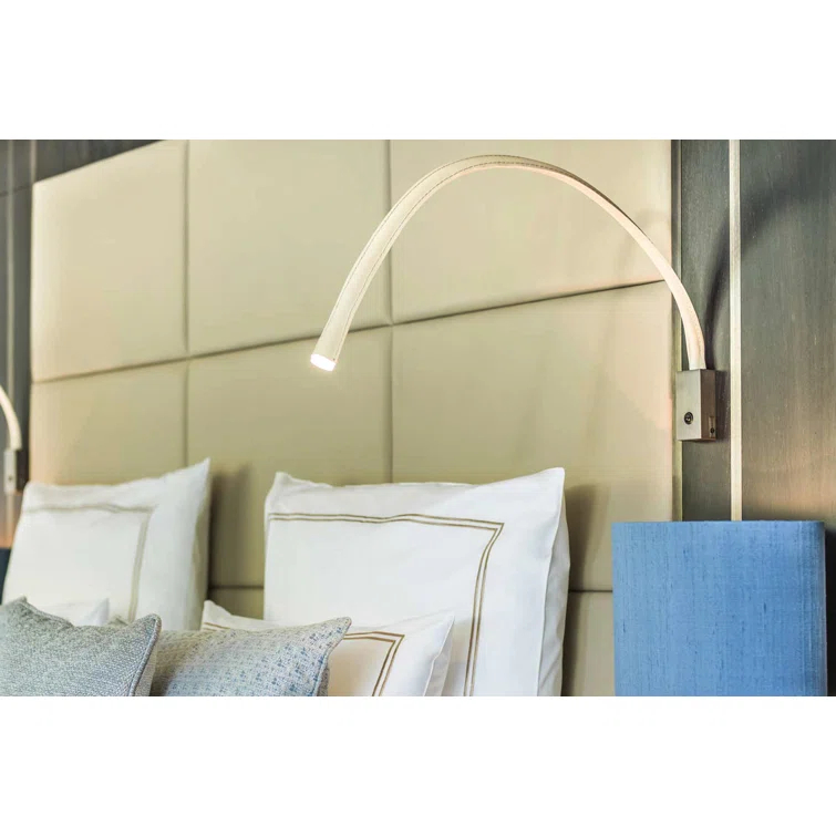 Flexiled Modern Nickel LED Sconce with Dark Brown Leather Shade