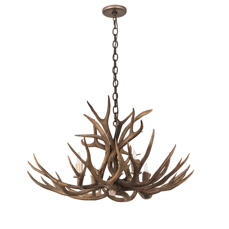 Rustic Lodge 4 - Light Antler Wagon Wheel Chandelier