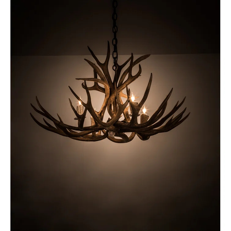Rustic Lodge 4 - Light Antler Wagon Wheel Chandelier