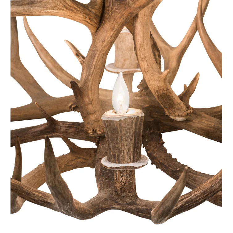 Rustic Lodge 4 - Light Antler Wagon Wheel Chandelier