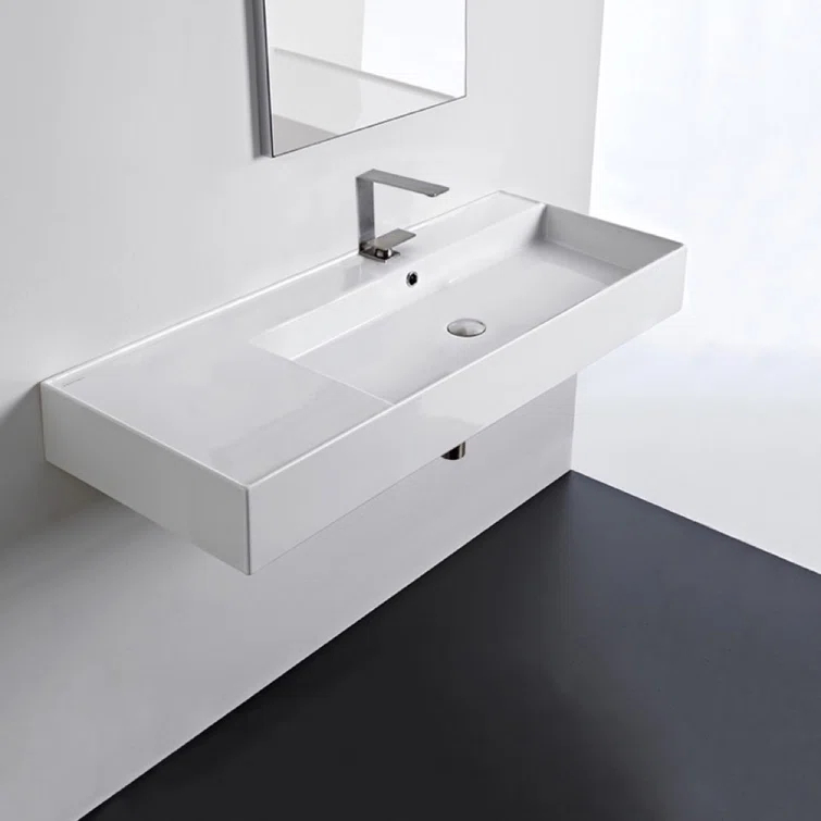 Scarabeo By Nameeks 18.1'' White Ceramic Rectangular Vessel, Wall Mount Bathroom Sink with Overflow
