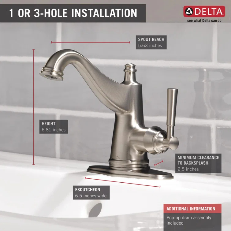Mylan Single Hole Bathroom Faucet with Drain Assembly, Single Handle Bathroom Sink Faucet