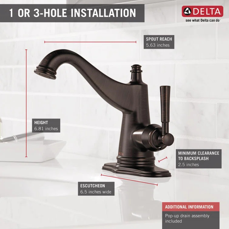 Mylan Single Hole Bathroom Faucet with Drain Assembly, Single Handle Bathroom Sink Faucet