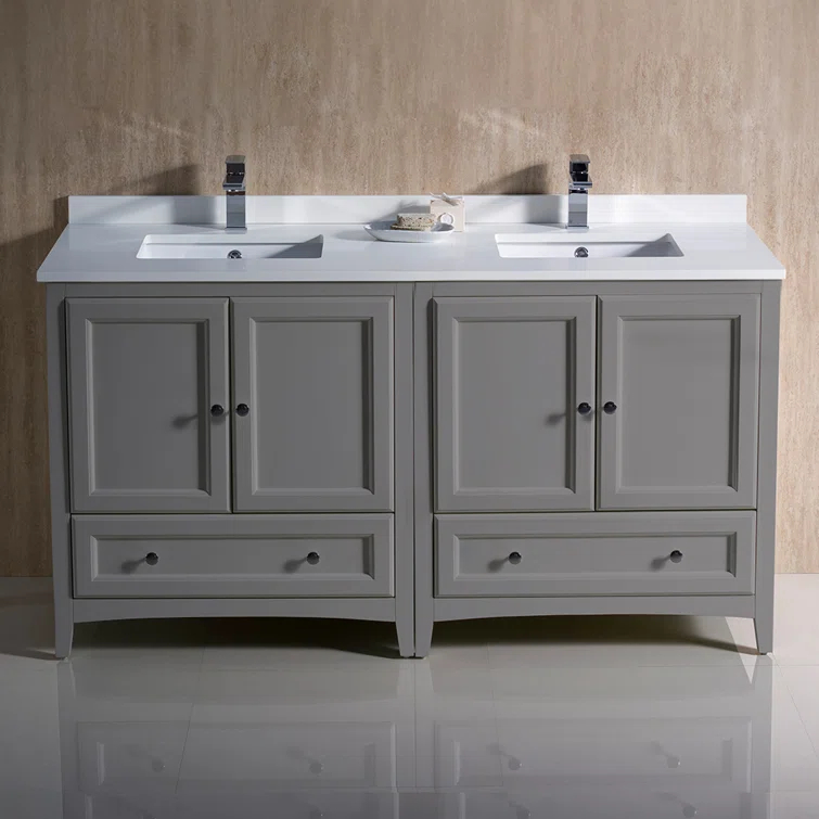 Oxford 60" Freestanding Double Sink Bathroom Vanity with Top and Sinks (Faucets Not Included)
