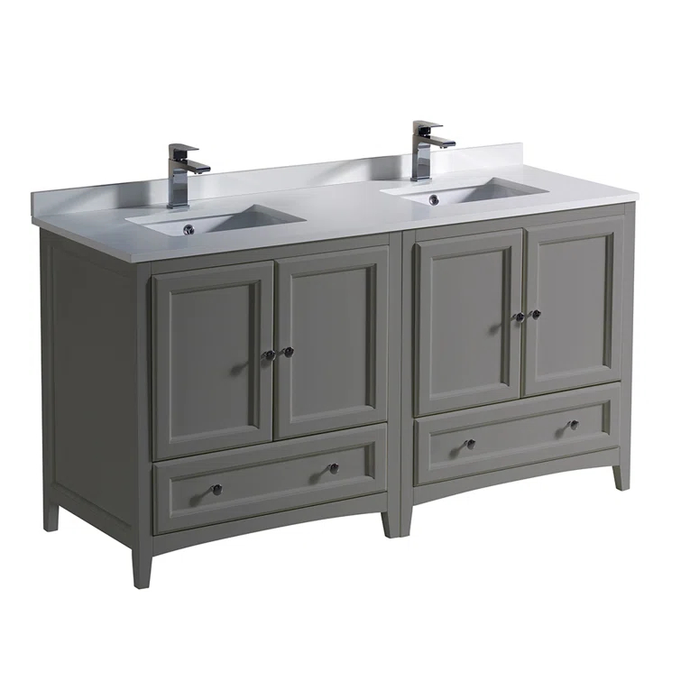 Oxford 60" Freestanding Double Sink Bathroom Vanity with Top and Sinks (Faucets Not Included)