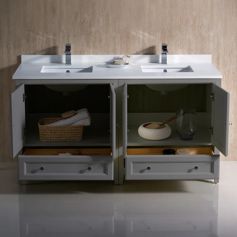 Oxford 60" Freestanding Double Sink Bathroom Vanity with Top and Sinks (Faucets Not Included)
