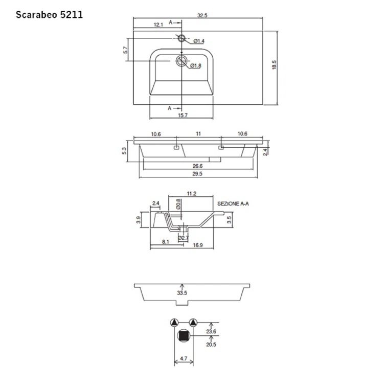 Scarabeo By Nameeks 18.5'' Glossy White Ceramic Rectangular Bathroom Sink with Overflow