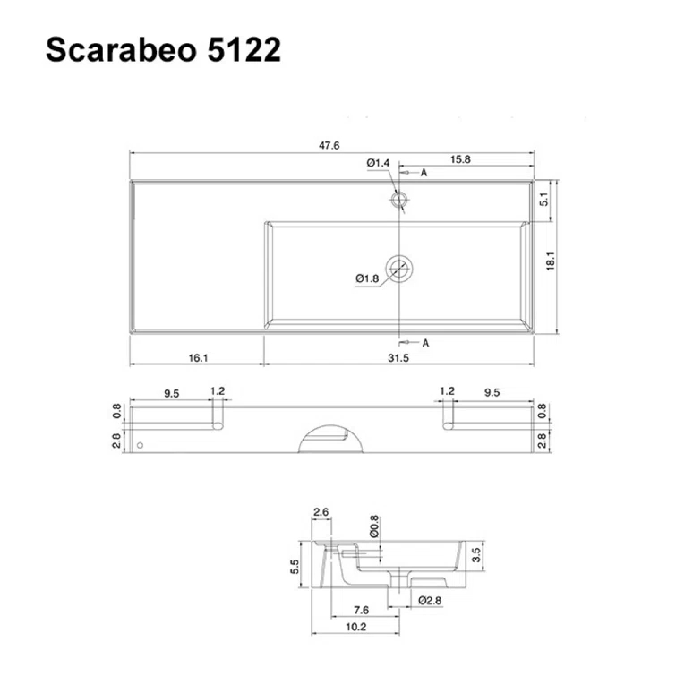 Scarabeo By Nameeks 18.1'' White Ceramic Rectangular Vessel, Wall Mount Bathroom Sink with Overflow