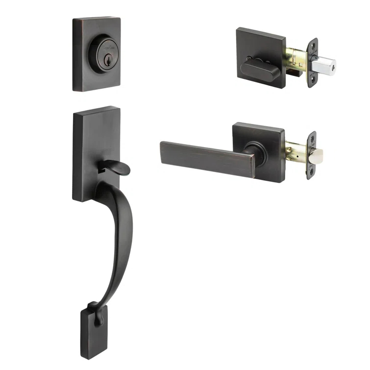 Handleset with Single Cylinder Deadbolt and Door Lever and Rosette
