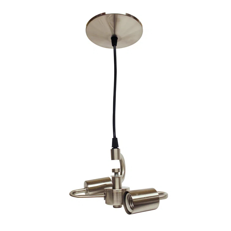 Cloth & Wire Brushed Nickel Pendant Light Fixture for 2 Lights with Fabric Cord for Home Lightning