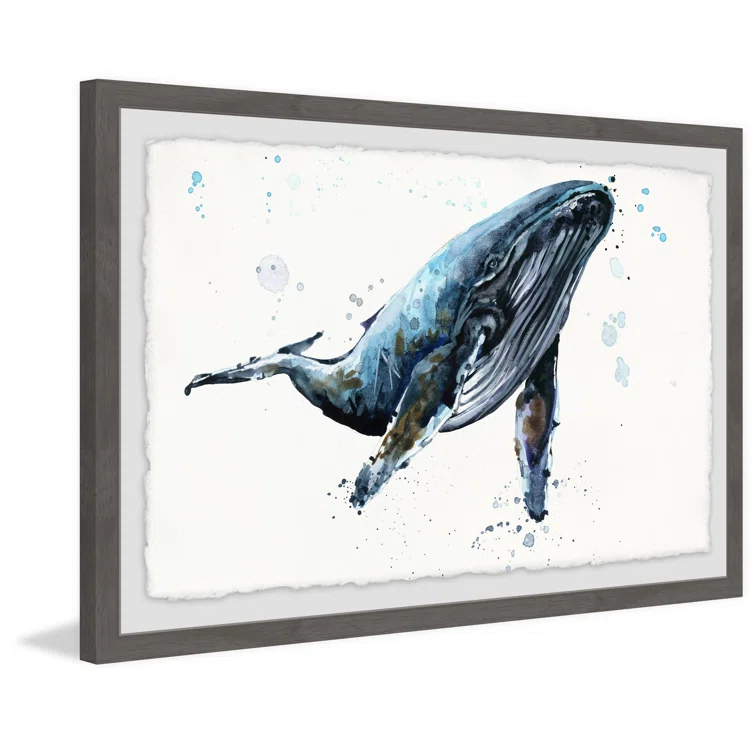 Marmont Hill Watercolor Blue Whale Framed Wall Art