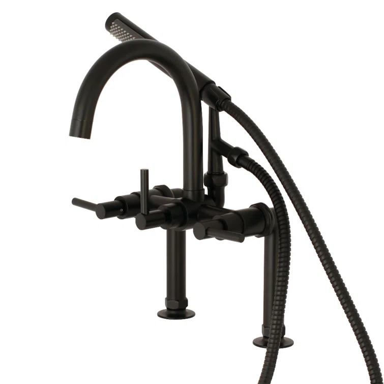 Kingston Brass Concord Three-Handle 2-Hole Deck Mount Clawfoot Tub Faucet with Hand Shower