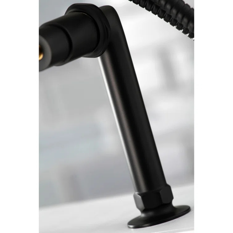 Kingston Brass Concord Three-Handle 2-Hole Deck Mount Clawfoot Tub Faucet with Hand Shower