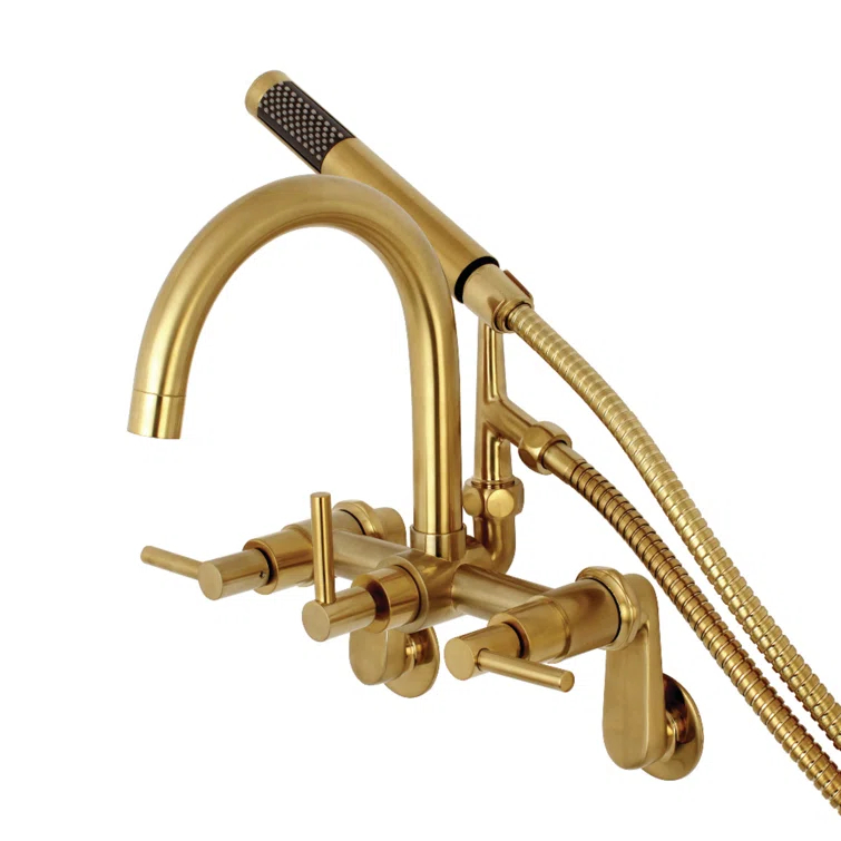 Kingston Brass AE8157DL Kingston Brass Concord Three-Handle 2-Hole Tub Wall Mount Clawfoot Tub Faucet with Hand Shower