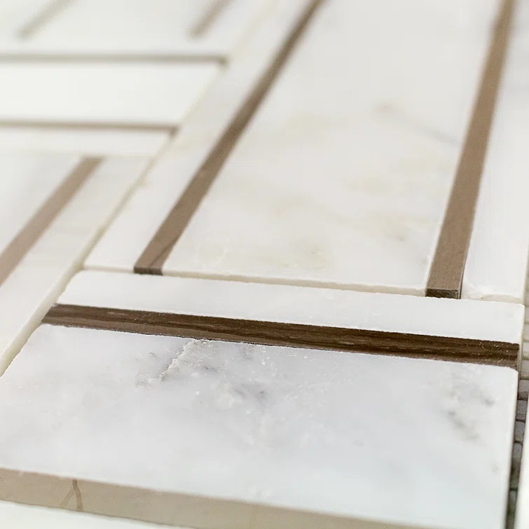 Mingle Random Sized Marble Basketweave Mosaic Wall Tile