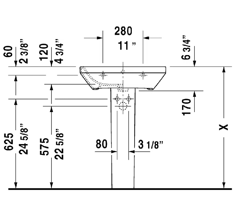 Duravit 2319600030 DuraStyle Ceramic 22" Wall Mount Bathroom Sink with Overflow