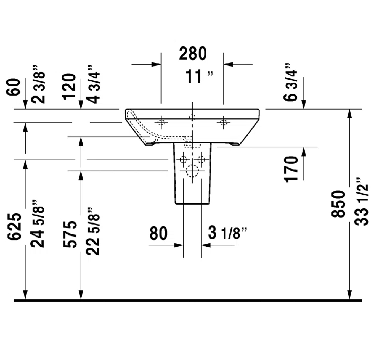Duravit 2319600030 DuraStyle Ceramic 22" Wall Mount Bathroom Sink with Overflow