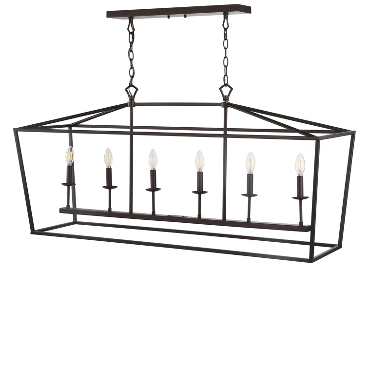 Pagoda 49" Linear 6-Bulb Lantern Metal LED Pendant, Oil Rubbed Bronze