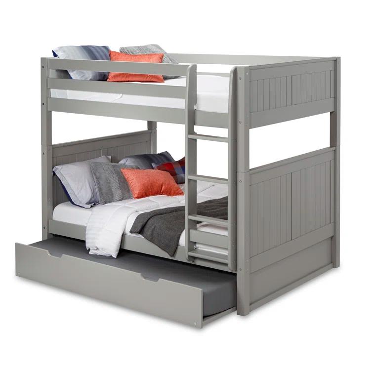 Camaflexi Full over Full Bunk Bed with Twin Trundle - Panel Headboard - Grey Finish