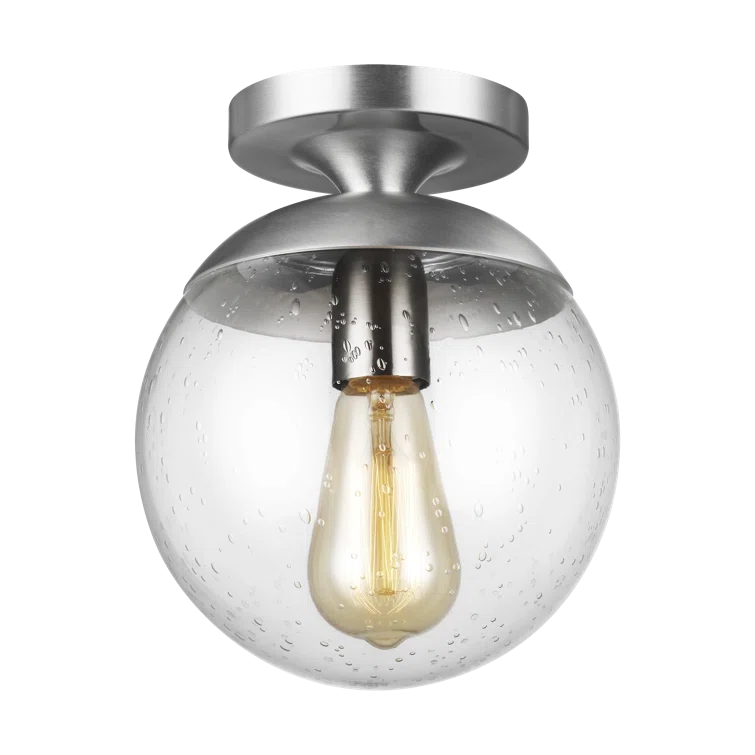 Satin Aluminum Globe Semi-Flush Mount with Clear Seeded Glass